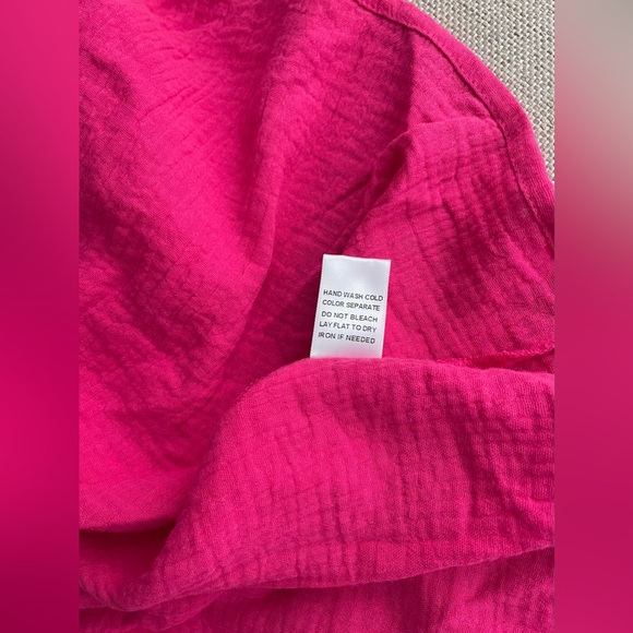 New Bibi Loose Fit Wrinkle Gauze Top 100% Cotton In Fuchsia Size M - Picture 8 of 11